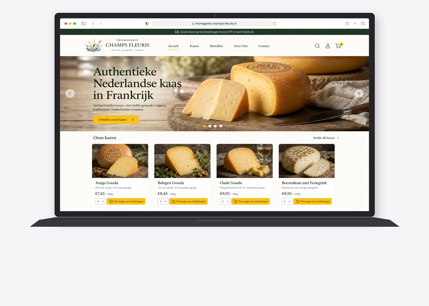 Fromagerie Champs Fleuris nieuwe website — modern artisanaal webshop design met warme kleuren