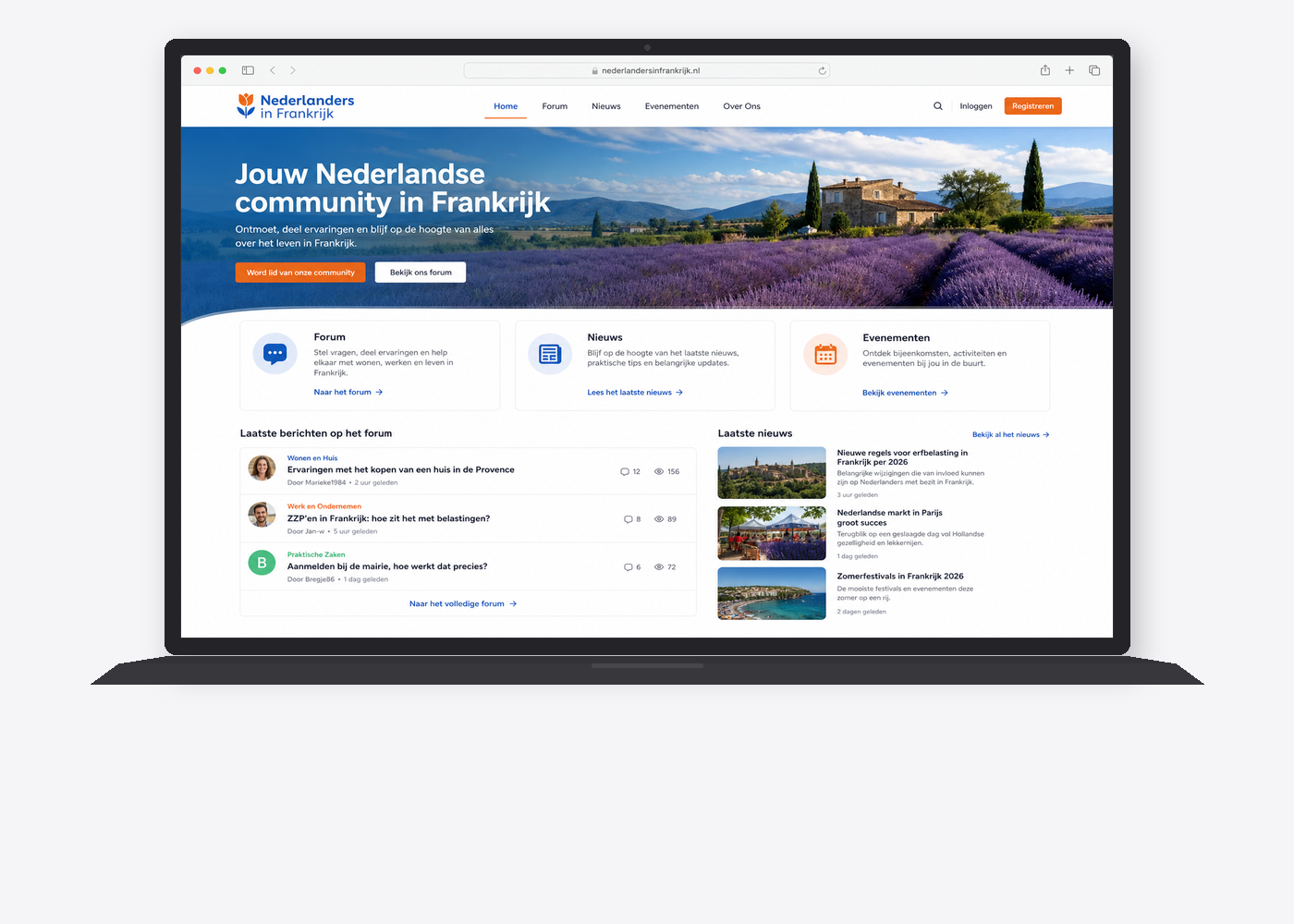 Nederlanders in Frankrijk nieuwe website — modern community platform met forum, nieuws en evenementen